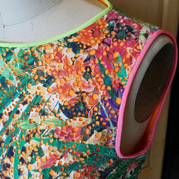 Elie Tahari neon printed cotton eyelet dress - Picture 3 of 8